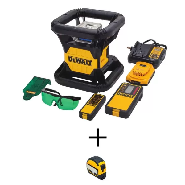 DEWALT 20-Volt MAX Li-Ion 250 ft. Green Self-Leveling Rotary Laser Level Kit with 9 ft. x 1/2 in. Pocket Magnetic Tape Measure