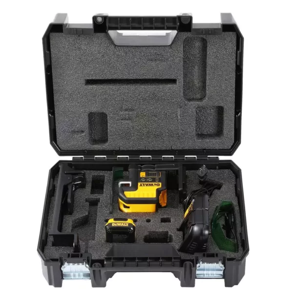 DEWALT 12-Volt MAX Lithium-Ion 100 ft. Green Self-Leveling 2-Spot & Cross Line Laser with Battery 2Ah, Charger, & TSTAK Case