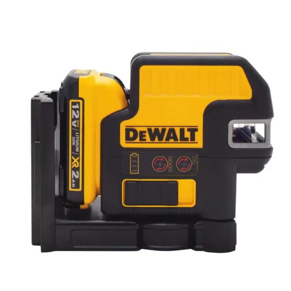 DEWALT 12-Volt MAX Lithium-Ion 100 ft. Red Self-Leveling 2-Spot Cross Line Laser with AA Battery Starter Pack & TSTAK Case