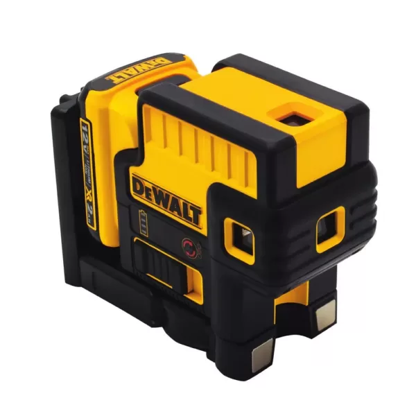 DEWALT 12-Volt MAX Lithium-Ion 100 ft. Red Self-Leveling 5-Spot Line Laser Level with (4) AA Batteries & TSTAK Case