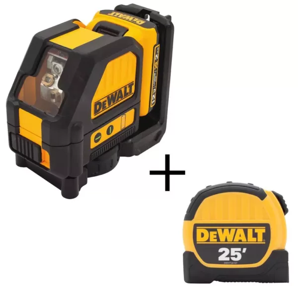 DEWALT 12-Volt MAX Lithium-Ion 165 ft. Green Self-Leveling Cross-Line Laser Level with Bonus 25 ft. Tape Measure