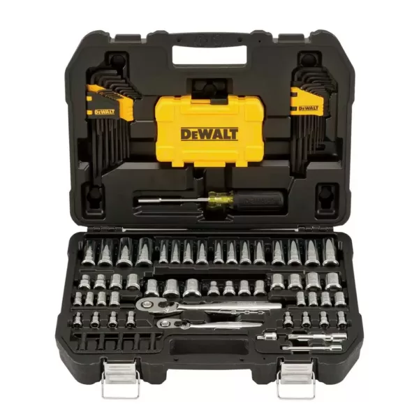 DEWALT 1/4 in. x 3/8 in. Drive Polished Chrome Mechanics Tool Set (108-Piece) with 9 ft. x 1/2 in. Tape Measure