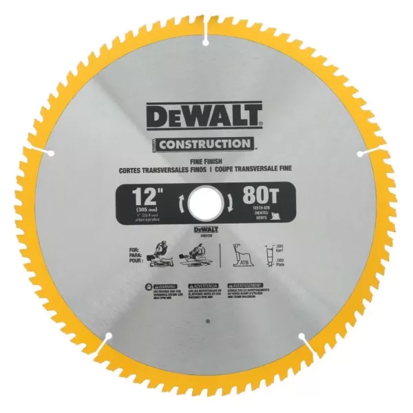 DEWALT 15 Amp Corded 12 in. Compound Single Bevel Miter Saw with 12 in. Miter Saw Blade 32-Teeth and 80-Teeth (4-Pack)