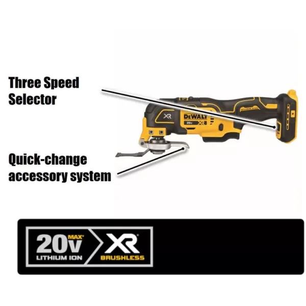 DEWALT 20-Volt MAX XR Cordless Brushless 3-Speed Oscillating Multi-Tool with (1) 20-Volt 2.0Ah Battery & Reciprocating Saw