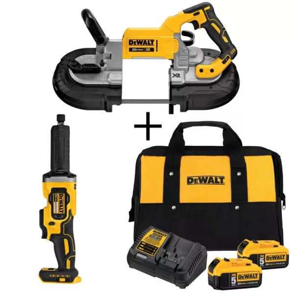 DEWALT 20-Volt MAX XR Cordless Brushless Deep Cut Band Saw with 1-1/2 in. Die Grinder & (2) 20-Volt Batteries 5.0Ah