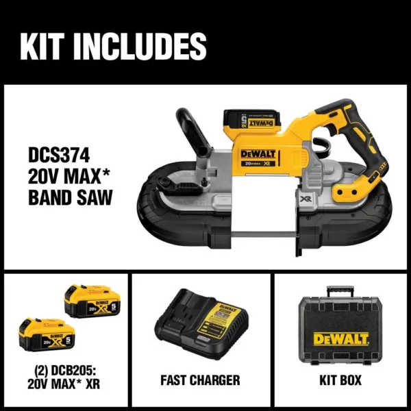 DEWALT 20-Volt MAX XR Cordless Brushless Deep Cut Band Saw with (2) 20-Volt Batteries 5.0Ah & Charger