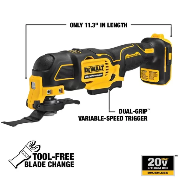 DEWALT ATOMIC 20-Volt MAX Cordless Brushless Compact 1/2 in. Drill/Driver, (2) 20-Volt 1.3Ah Batteries & Oscillating Tool