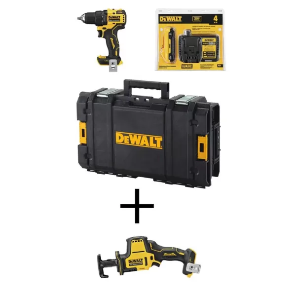 DEWALT ATOMIC 20-Volt MAX Cordless Brushless 1/2 in. Drill/Driver Kit, (1) 4.0Ah Battery, Reciprocating Saw & Tough System