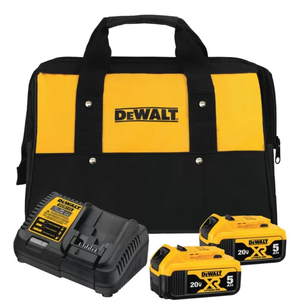 DEWALT 20-Volt MAX XR Premium Lithium-Ion 5.0Ah Battery Pack (3-Pack), Charger & Kit Bag