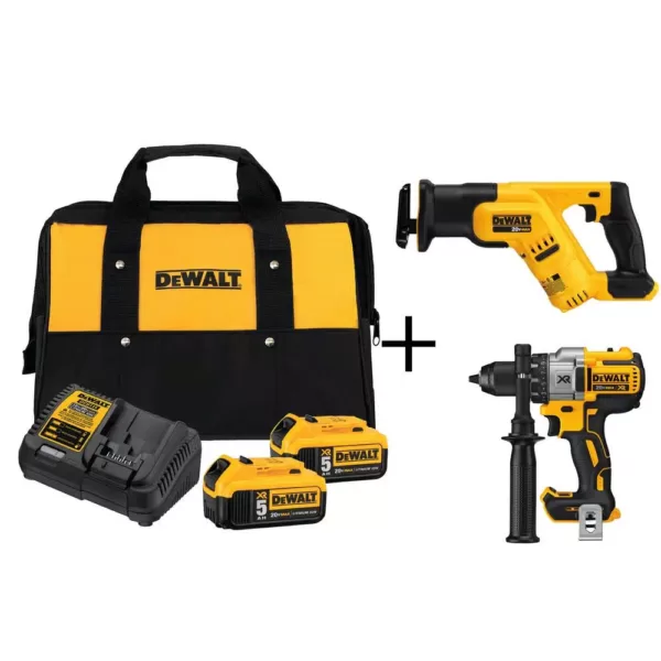 DEWALT 20-Volt MAX Cordless Compact Reciprocating Saw with (2) 20-Volt Battery 5.0Ah & Brushless Drill