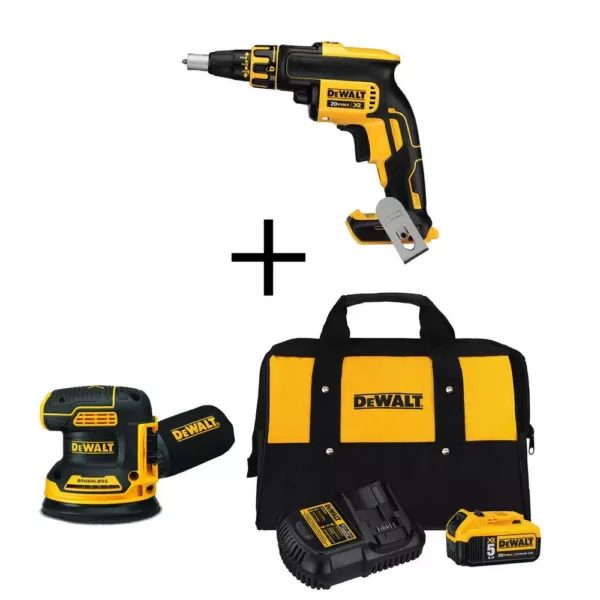 DEWALT 20-Volt MAX XR Cordless Brushless Drywall Screw Gun with (1) 20-Volt 5.0Ah Battery & 5 in. Random Orbital Sander