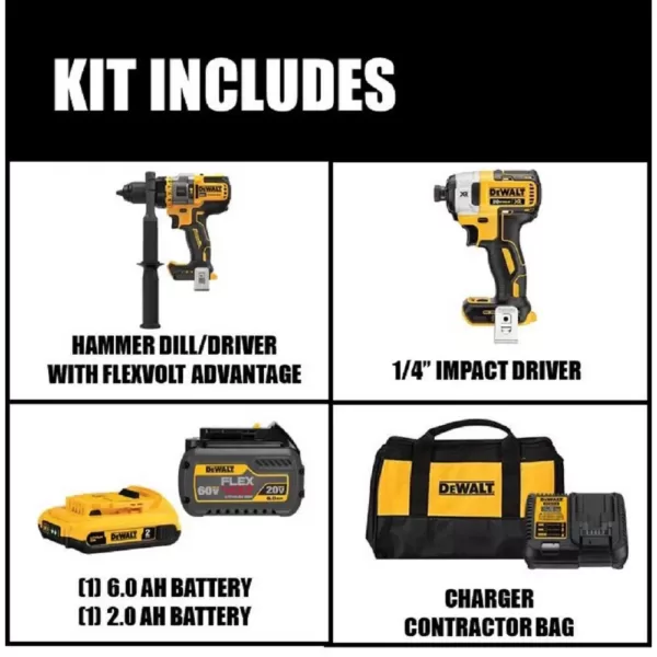 DEWALT 20-Volt MAX Cordless Brushless Hammer Drill/Driver Combo Kit with FLEXVOLT ADVANTAGE (2-Tool)