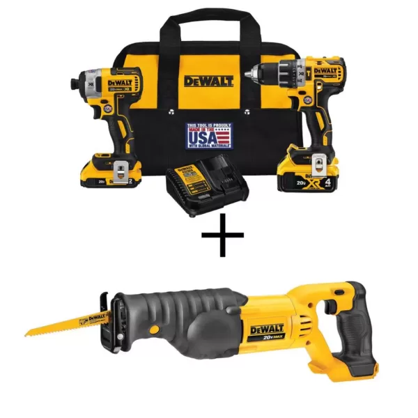 DEWALT 20-Volt MAX XR Cordless Brushless Hammer Drill/Impact Combo Kit (2-Tool) with (1) 4.0Ah, (1) 2.0Ah Battery & Recip Saw