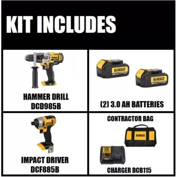 DEWALT 20-Volt MAX Cordless Hammer Drill/Impact Driver Combo Kit (2-Tool) with (2) 20-Volt 3.0Ah Batteries & Charger