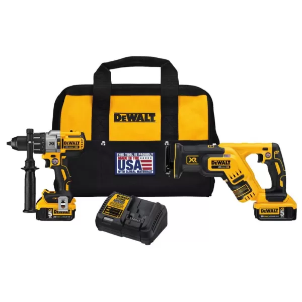 DEWALT 20-Volt MAX XR Cordless Brushless Drill/Reciprocating Saw Combo Kit (2-Tool) with (2) 20-Volt 5.0Ah Batteries & Charger