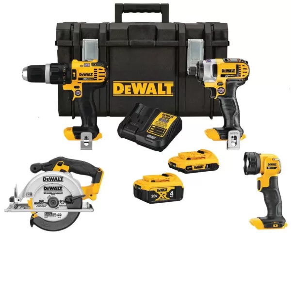 DEWALT 20-Volt MAX Lithium-Ion Cordless Combo Kit (4-Tool), 2Ah Battery, 4Ah Battery, Charger, with Tough System Case