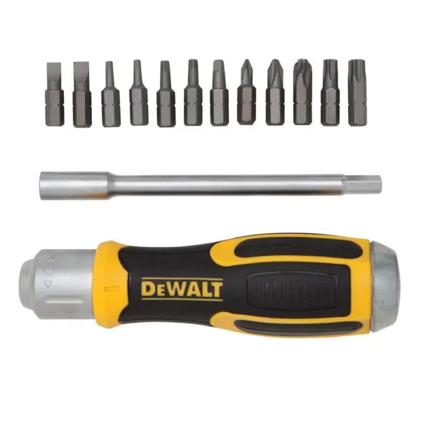 DEWALT Ratcheting Screwdriver with Removable Bar and 12 Bits