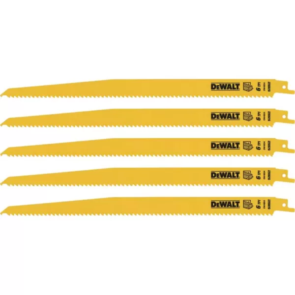 DEWALT 12 in. 6 Teeth per in. Taper Back Bi-Metal Reciprocating Saw Blade (5-Pack)