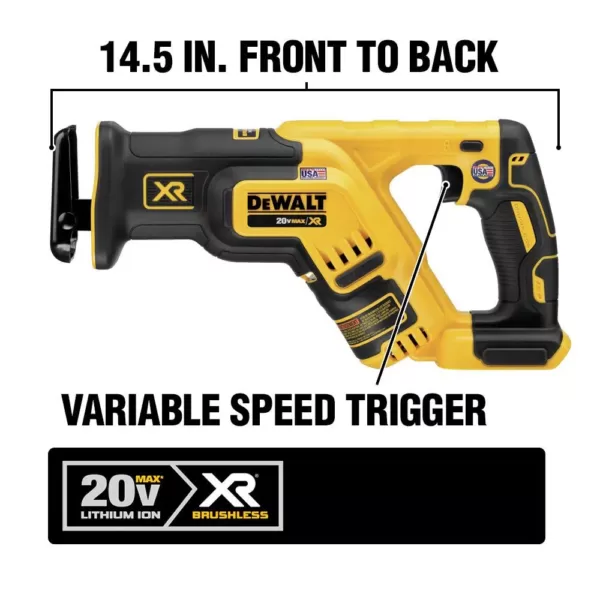 DEWALT 20-Volt MAX XR Cordless Brushless Compact Reciprocating Saw with (1) 20-Volt Battery 6.0Ah