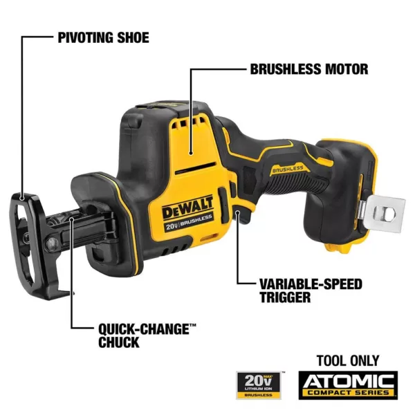 DEWALT ATOMIC 20-Volt MAX Cordless Brushless Compact Reciprocating Saw with (1) 3.0Ah Battery & Charger