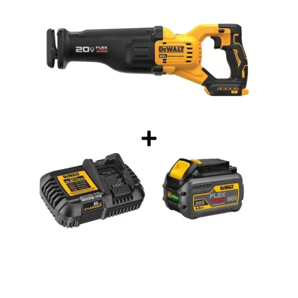 DEWALT 20-Volt MAX Lithium Ion Cordless Brushless Reciprocating Saw with FLEXVOLT ADVANTAGE & (1) FLEXVOLT 6.0Ah Battery Kit