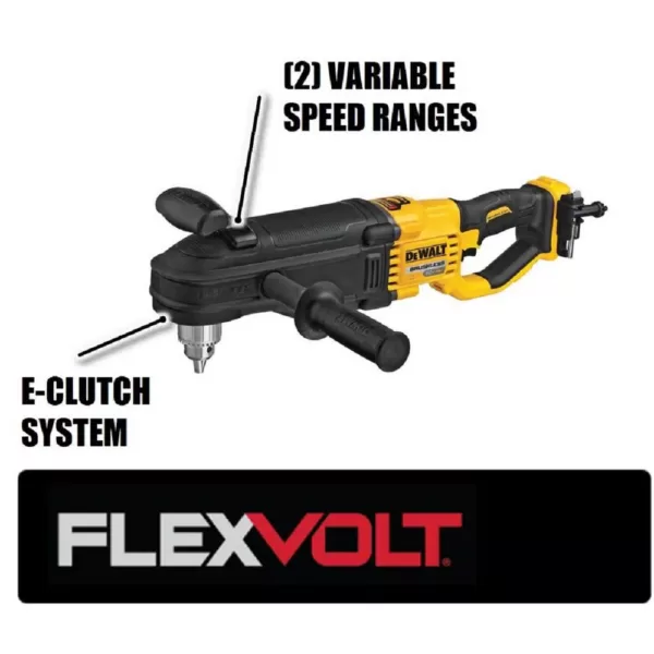 DEWALT FLEXVOLT 60-Volt MAX Cordless In-line 1/2 in. Stud & Joist Drill with E-Clutch & (2) FLEXVOLT 9.0Ah Batteries