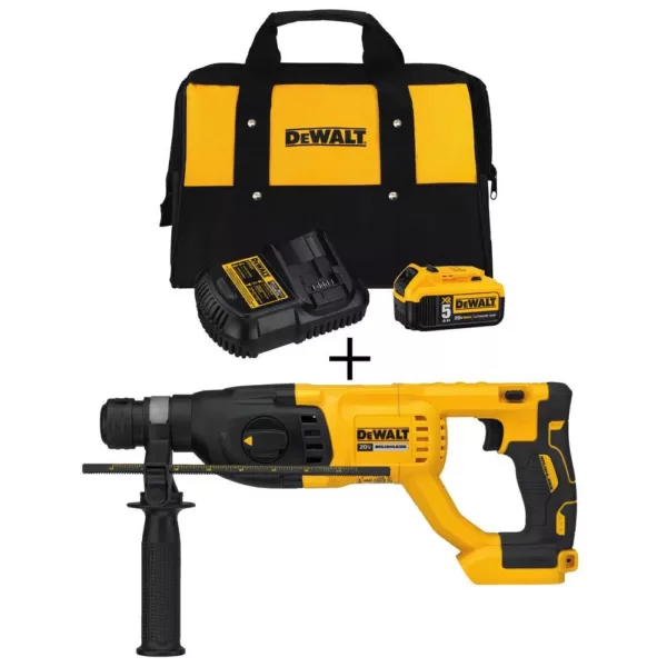 DEWALT 20-Volt MAX Cordless Brushless 1 in. SDS Plus D-Handle Rotary Hammer with (1) 20-Volt 5.0Ah Battery & Charger