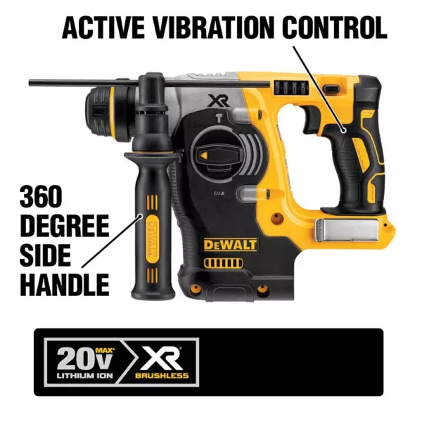 DEWALT 20-Volt MAX XR Cordless Brushless 1 in. SDS Plus L-Shape Rotary Hammer w/ Dust Extractor & (2) 20-Volt 5.0Ah Batteries