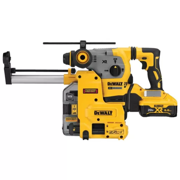 DEWALT 20-Volt MAX XR Brushless 1-1/8 in. SDS Plus L-Shape Rotary Hammer w/ Dust Extractor & (2) 20-Volt 6.0Ah Batteries