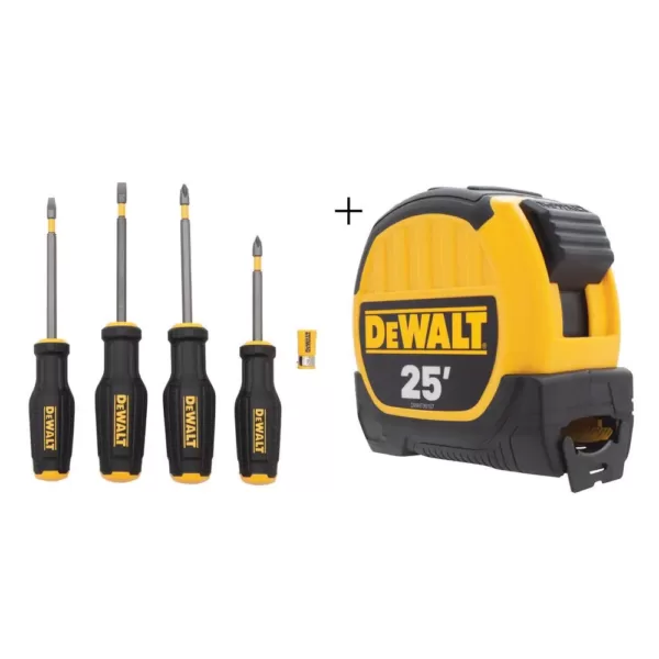 DEWALT Combination MAXFIT Screwdriver Set (4-Piece) with 25 ft. Tape Measure