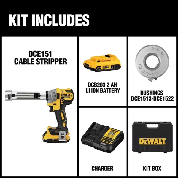 DEWALT 20-Volt MAX XR Cordless Brushless Cable Stripper, 20 Bushings, (1) 20-Volt 2.0Ah Battery & Charger