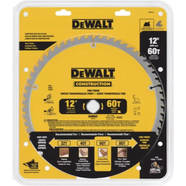 DEWALT 20 Series 12 in. 60T Fine Finish Saw Blade