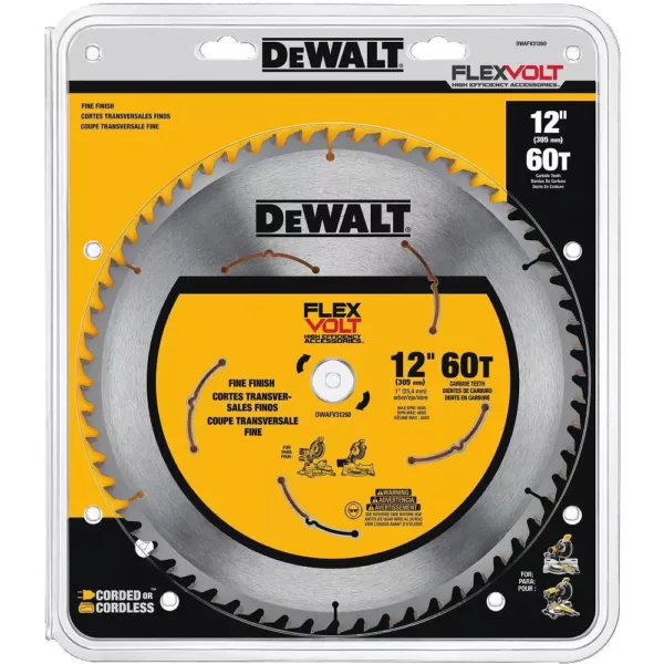 DEWALT FLEXVOLT 12 in. 60-Teeth Carbide-Tipped Miter Saw Blade