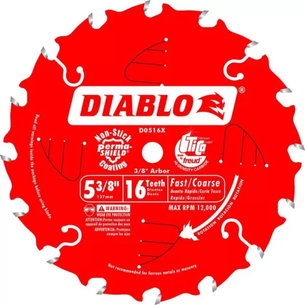 DIABLO 5-3/8 in. x 16-Tooth 10mm Arbor Fast/Coarse Trim Saw Blade