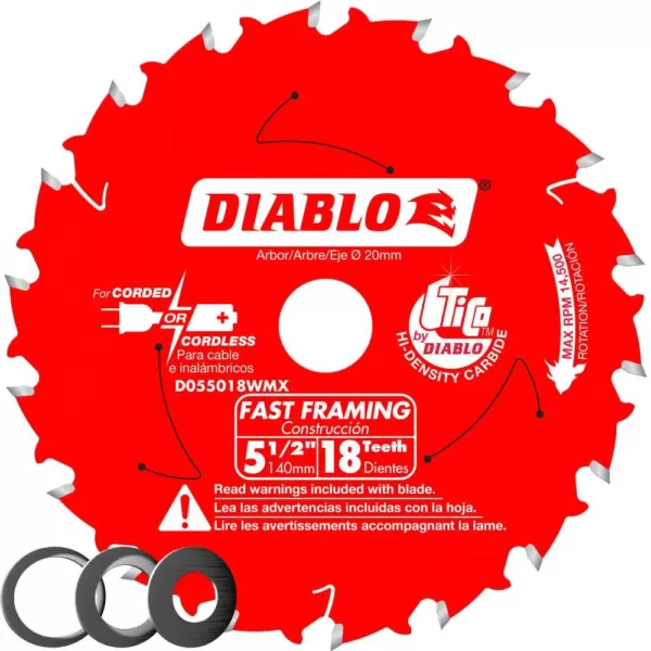 DIABLO 5-1/2 in. x 18-Tooth Fast Framing Saw Blade with Bushings