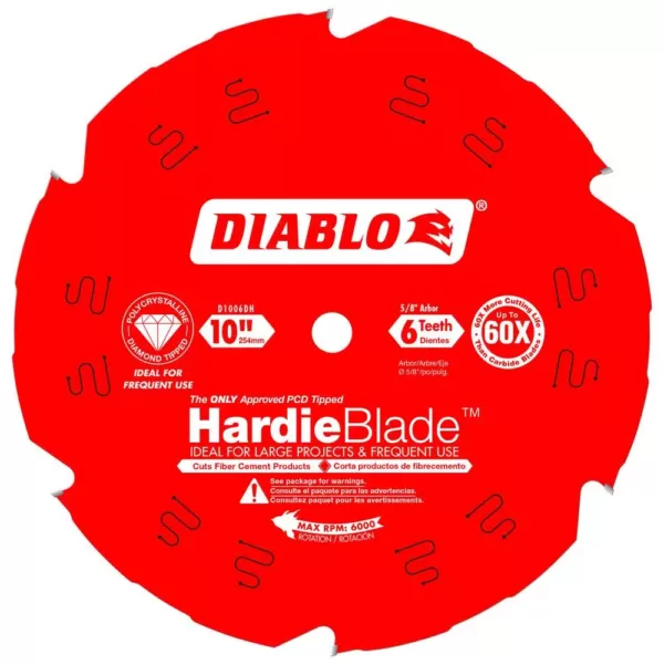 DIABLO 10 in. x 6-Teeth Polycrystalline Diamond (PCD) Tipped James Hardie/Fiber Cement Saw Blade