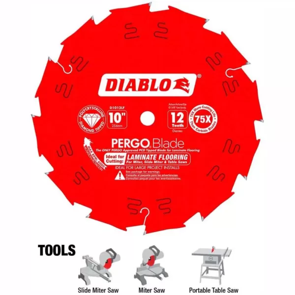 DIABLO 10 in. x 12-Tooth Polycrystalline Diamond (PCD) Tipped Ultimate Flooring Blade