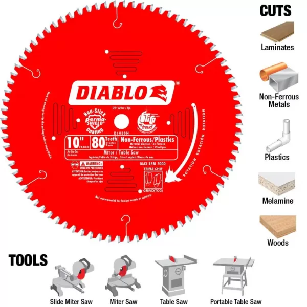 DIABLO 10 in. x 80-Teeth Non-Ferrous / Plastic Cutting Saw Blade