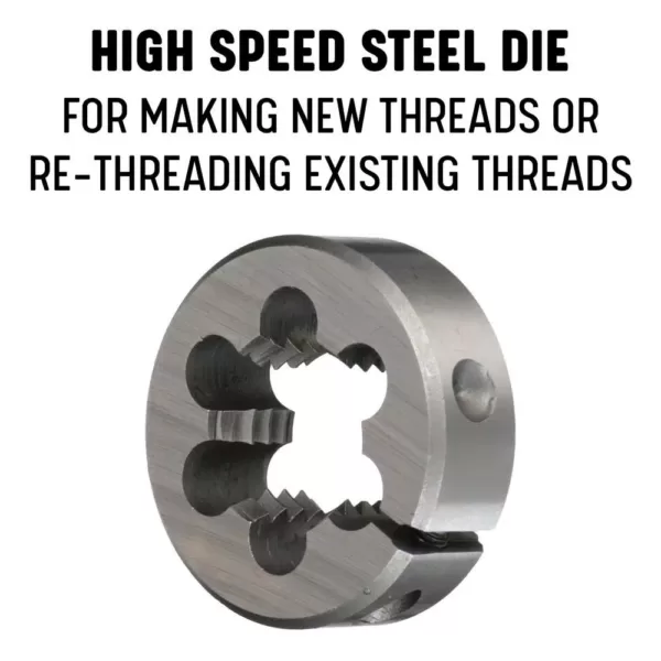 Drill America 1/2 in.-36 x 1 in. Outside Diameter High Speed Steel Round Threading Die, Adjustable