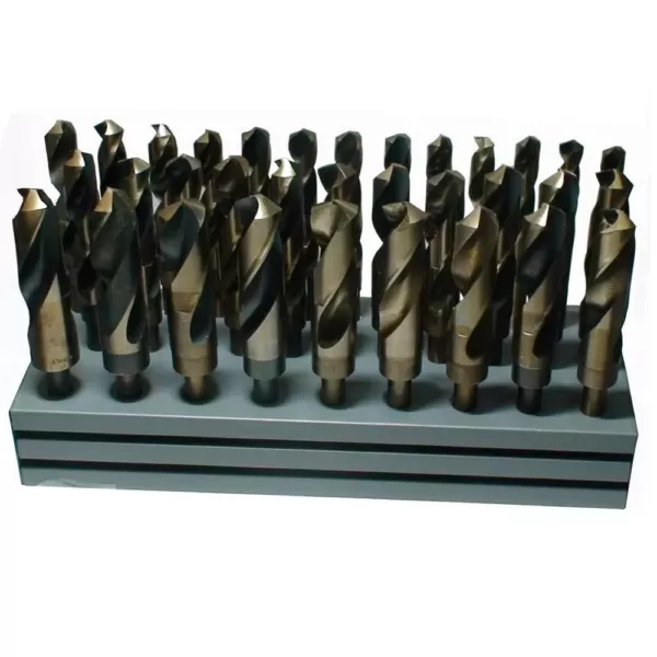 Drill America High Speed Steel Black Oxide Reduced Shank Twist Drill Bit Set in Metal Stand (33-Piece)