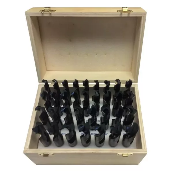 Drill America High Speed Steel Black Oxide Reduced Shank Drill Bit Set in Wood Case (33-Piece)