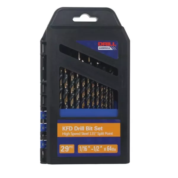 Drill America Heavy-Duty High Speed Steel Drill Bit Set in Rectangular Plastic Case (29-Pieces)