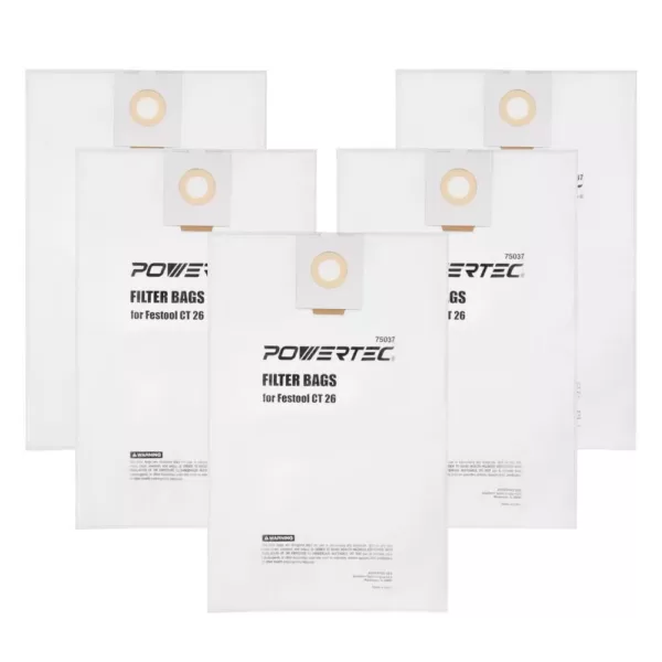 POWERTEC Self-Cleaning Filter Replacement Bag for Festool CT 26 (5-Pack)