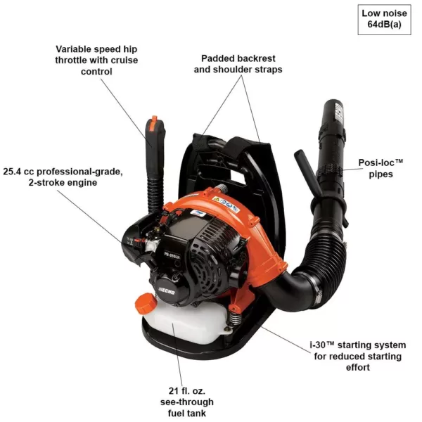 ECHO 158 MPH 375 CFM 25.4 cc Gas 2-Stroke Cycle Backpack Leaf Blower with Hip Throttle