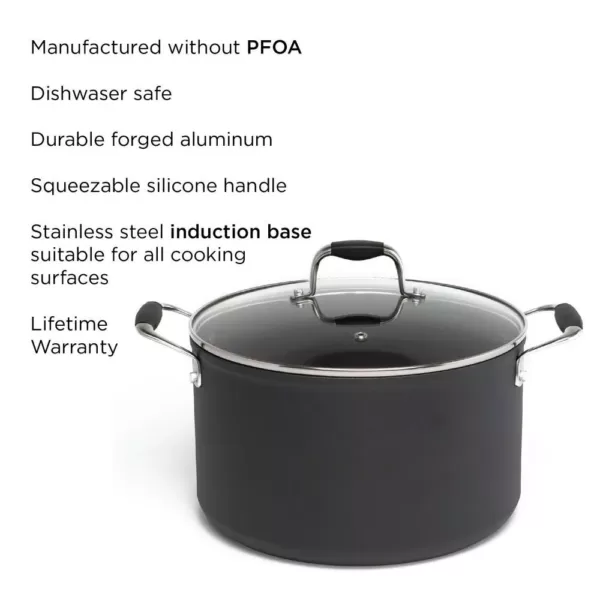 Ecolution Symphony 8 qt. Aluminum Nonstick Stock Pot in Slate with Glass Lid