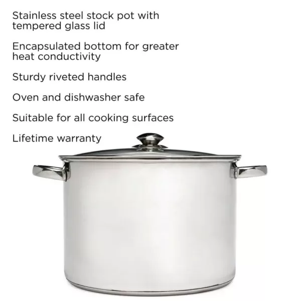 Ecolution Pure Intentions 12 qt. Stainless Steel Stock Pot in Polished Stainless Steel with Glass Lid