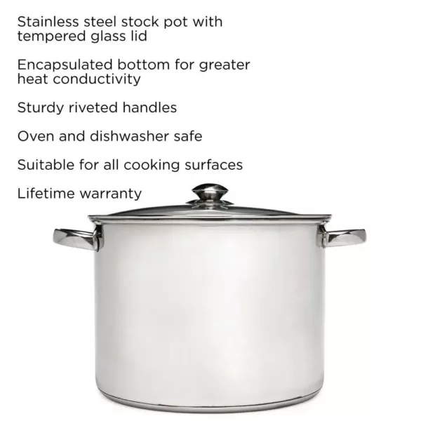 Ecolution Pure Intentions 16 qt. Stainless Steel Stock Pot in Polished Stainless Steel with Glass Lid