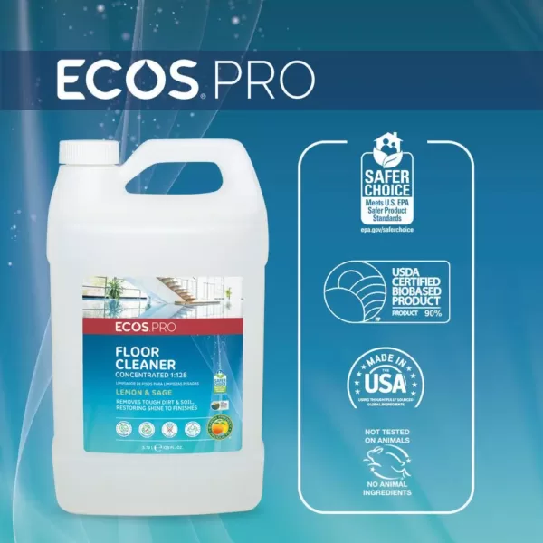 ECOS Pro 128 oz. Neutral Floor Cleaner Lemon-Sage 1:128 Concentrate