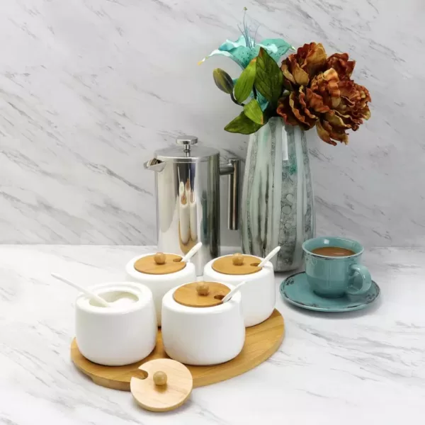 Elama Ceramic Condiment Jars with Bamboo Lids & Serving Spoons