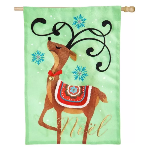 Evergreen 28 in. x 44 in. Noel's Reindeer House Burlap Flag